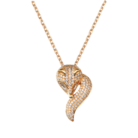 Golston Patenetd Luxury™ 14K Vermeil  White Fox Paved Necklace Designed Fine Jewelry Under 100 Gift For