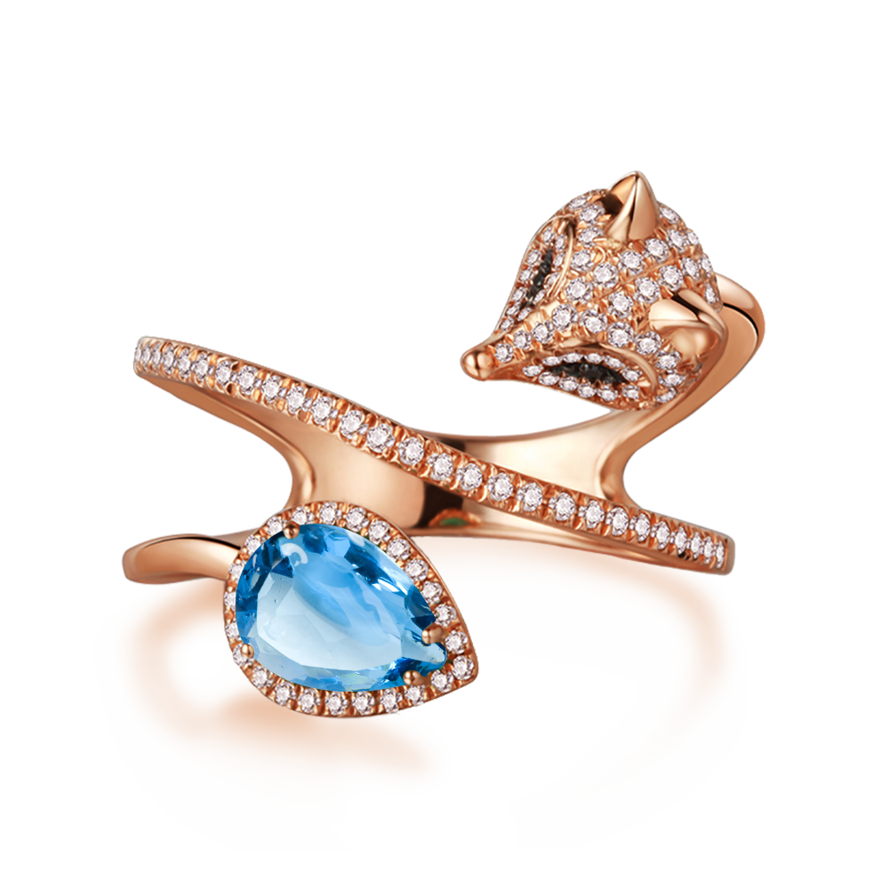 Cunning Muse Luxury White Fox Birth Ring With 14K Rose Gold Vermeil & Crystal