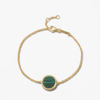 Vulpine Whisper 18K Gold Plated Sterling Silver Natural Malachite Petite Disc Bracelet