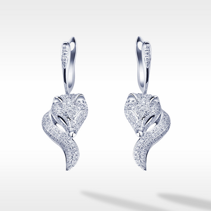 Golston Luxury™ White Fox Diamond Earrings With 18K White Gold