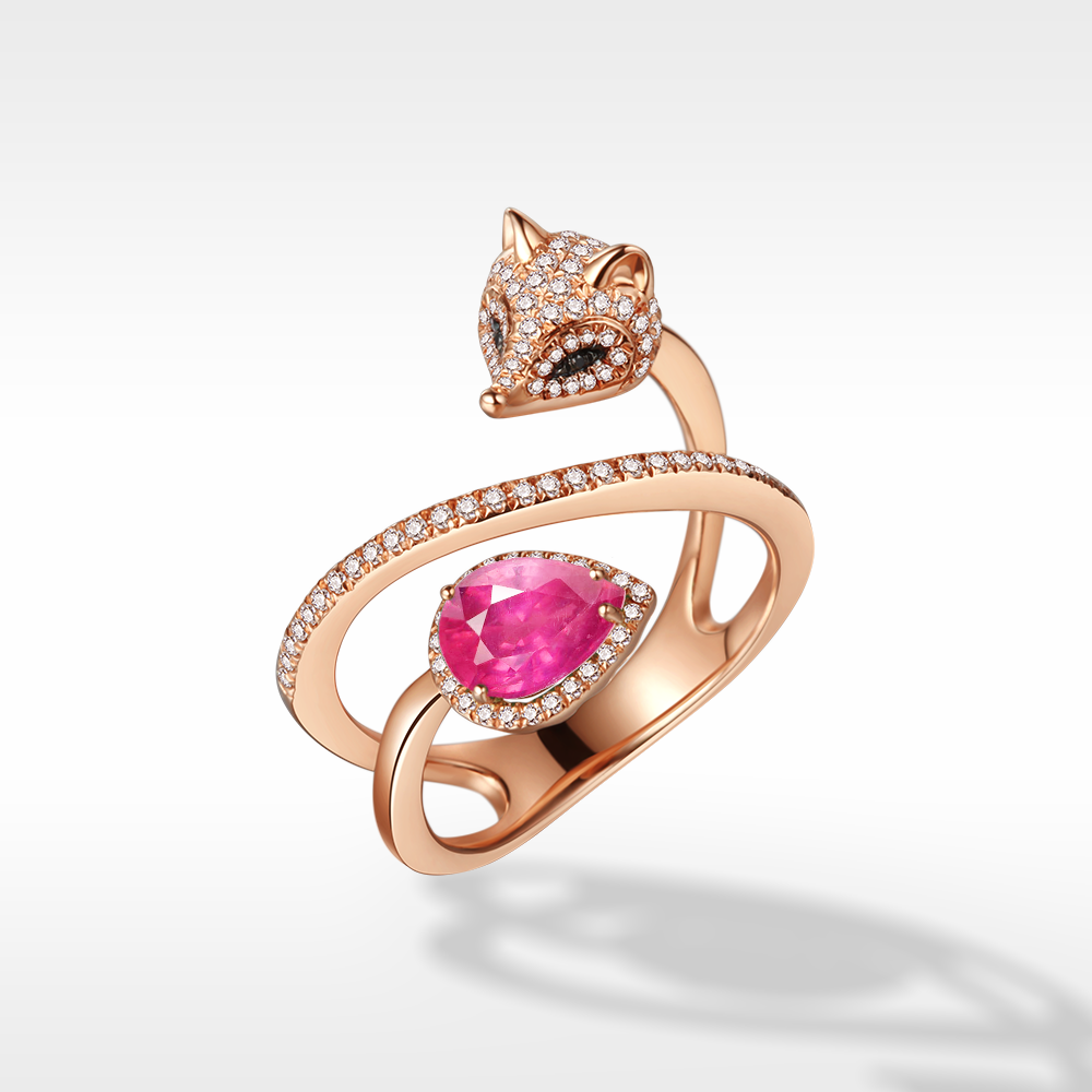 White Fox Drop-Shaped October Birthstone Ring