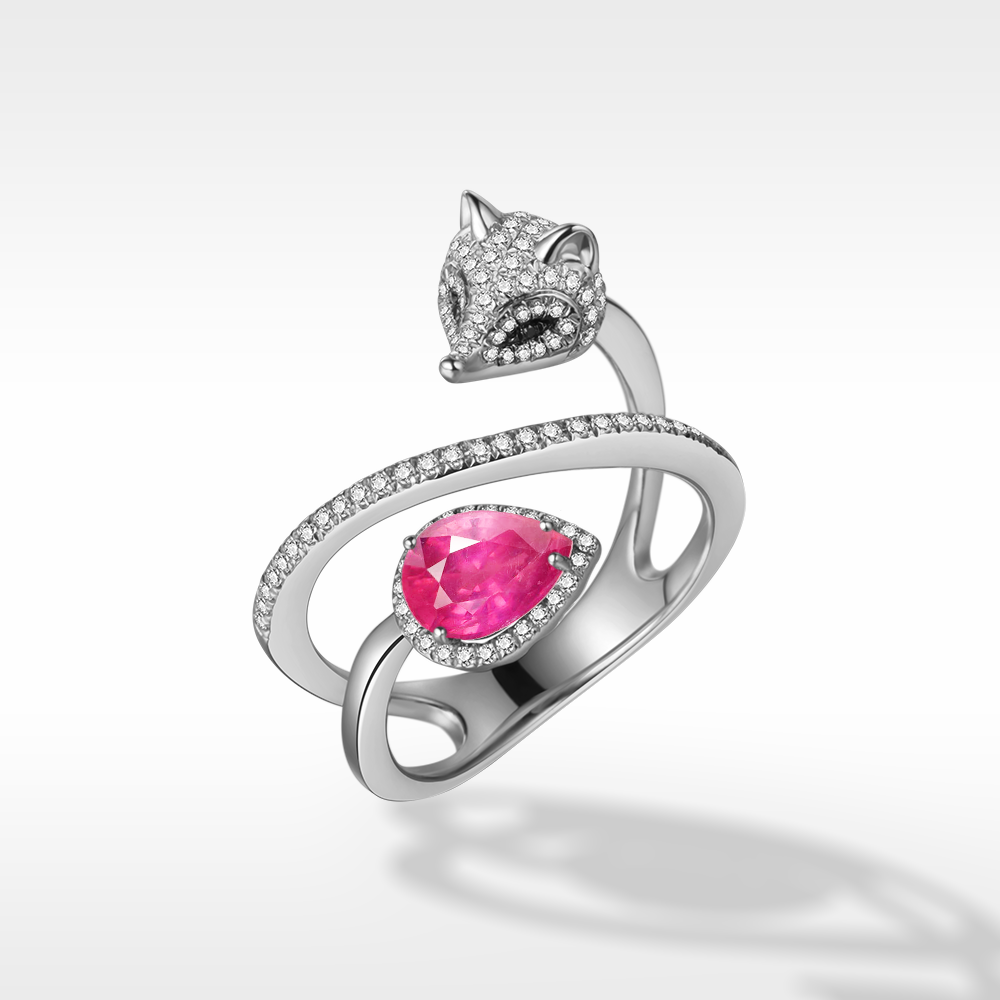 White Fox Drop-Shaped October Birthstone Ring