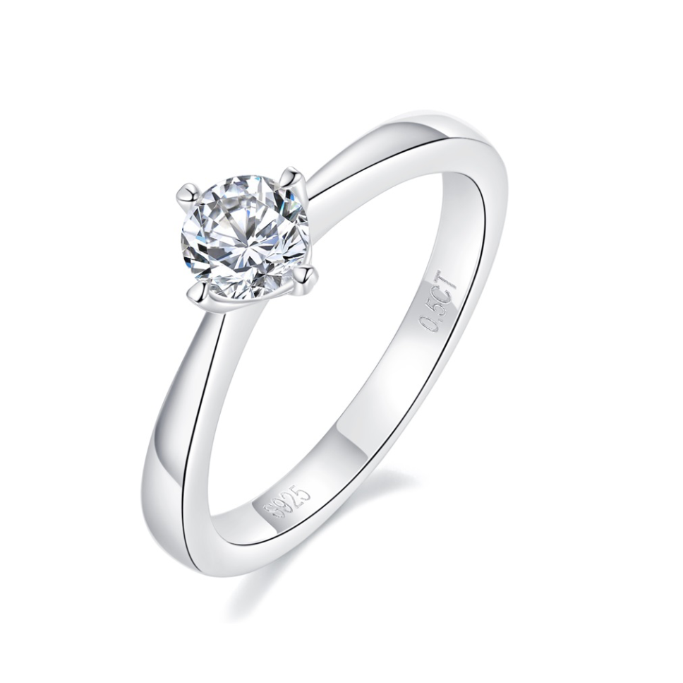 Golston™ Classic Six-prong S925 Silver Moissanite Diamond Ring, 2mm Wide*