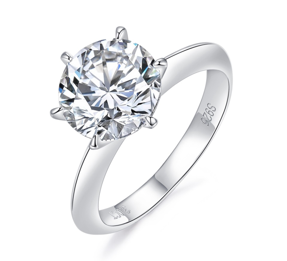 Golston™ Classic Six-prong S925 Silver Moissanite Diamond Ring, 2mm Wide*
