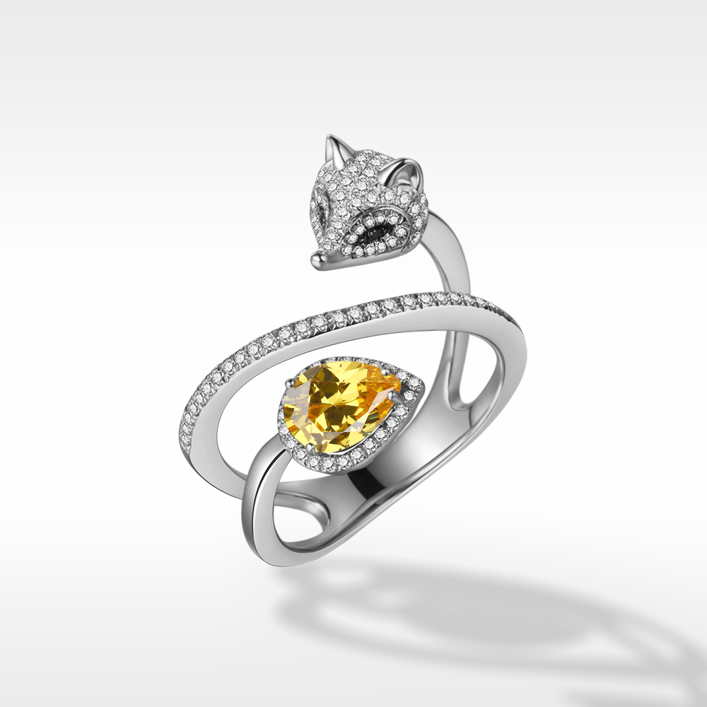 White Fox Drop-Shaped November Birthstone Ring