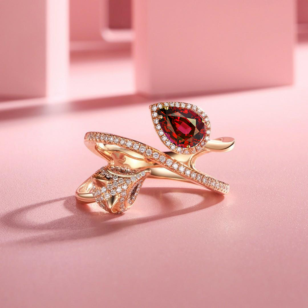 Cunning Muse Luxury White Fox Birth Ring With 14K Rose Gold Vermeil & Crystal