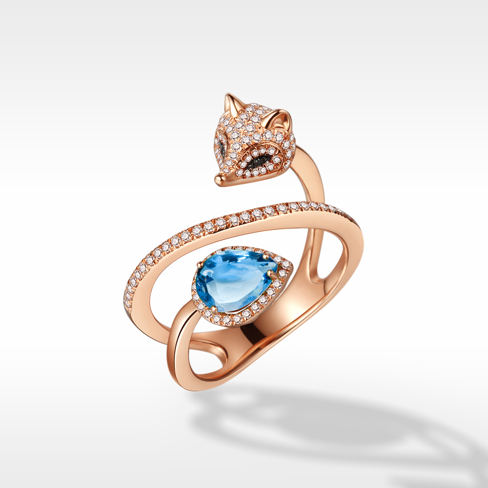 White Fox Drop-Shaped March Birthstone Ring