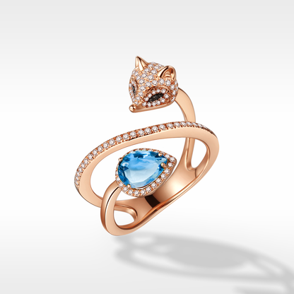 White Fox Drop-Shaped March Birthstone Ring