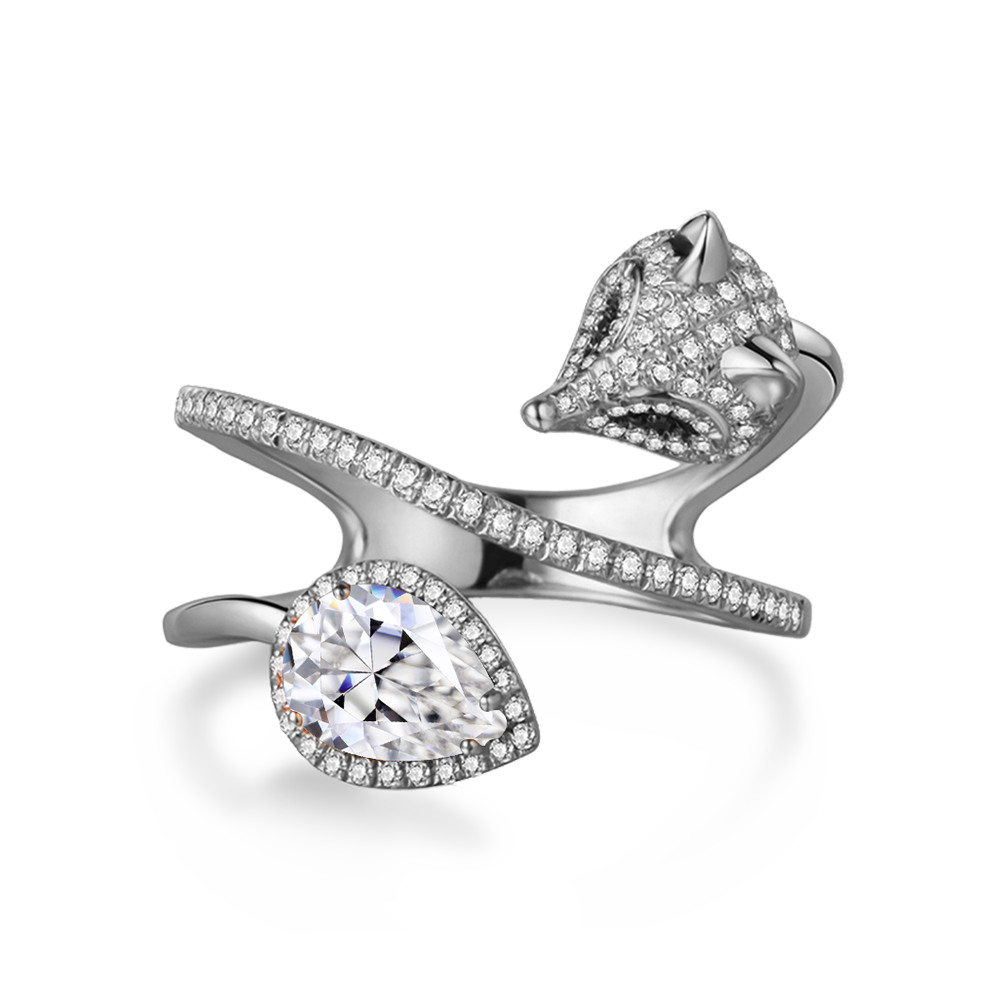 White Fox Drop-Shaped April Birthstone Ring