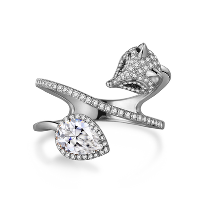 White Fox Drop-Shaped April Birthstone Ring