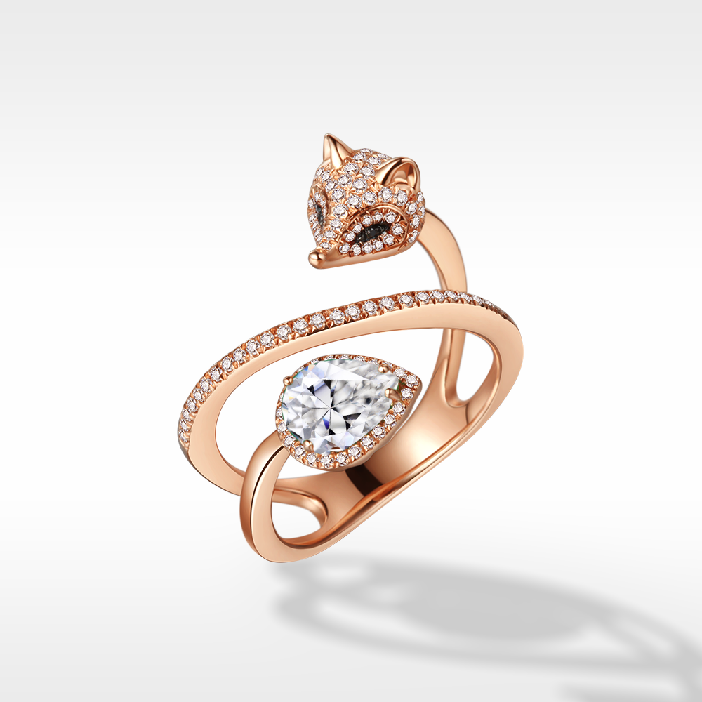 White Fox Drop-Shaped April Birthstone Ring