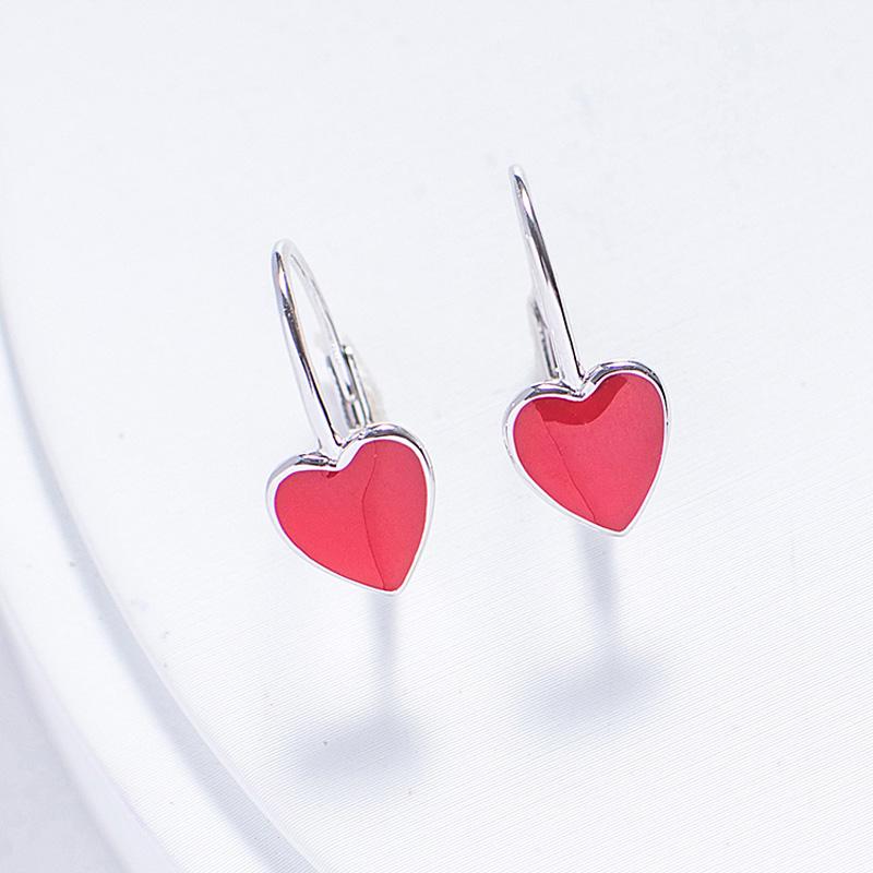 Golston Enamelled Red Heart Silver Hoop Earrings