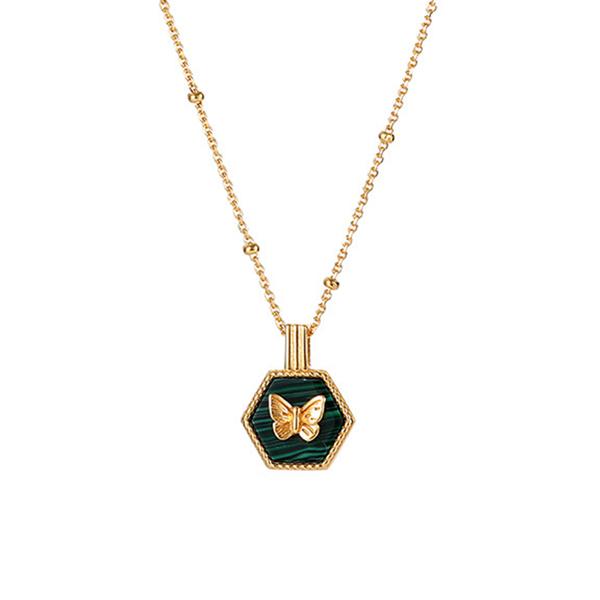 Golston Malachite Butterfly 14K Gold Vermeil Necklace