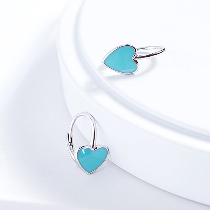 Golston Enamelled Blue Heart Silver Hoop Earrings