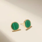 Vulpine Whisper 18K Gold Plated Sterling Silver Natural Malachite Petite Disc Stud Earrings