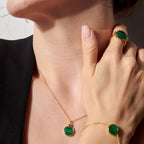 Vulpine Whisper 18K Gold Plated Sterling Silver Natural Malachite Petite Ring