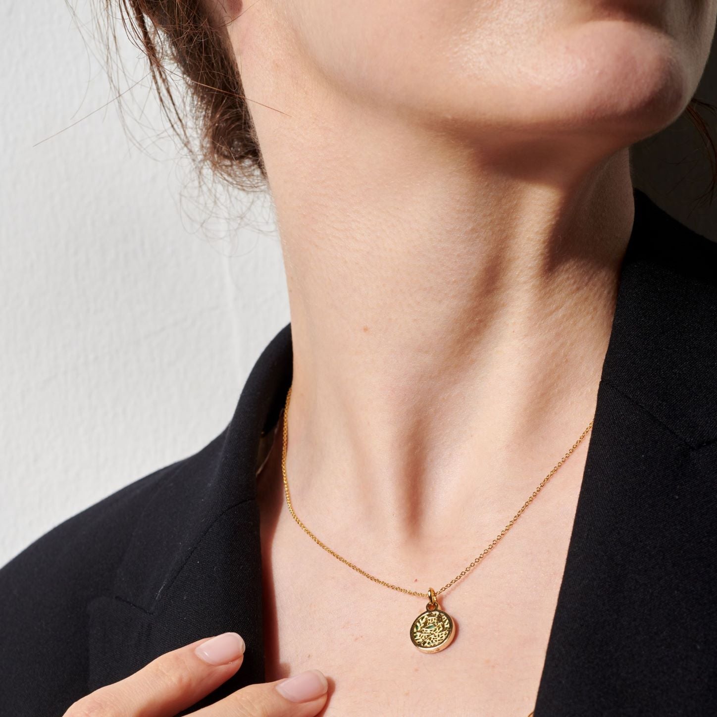 Vulpine Whisper 18K Gold Plated Sterling Silver Natural Malachite Petite Disc Necklace