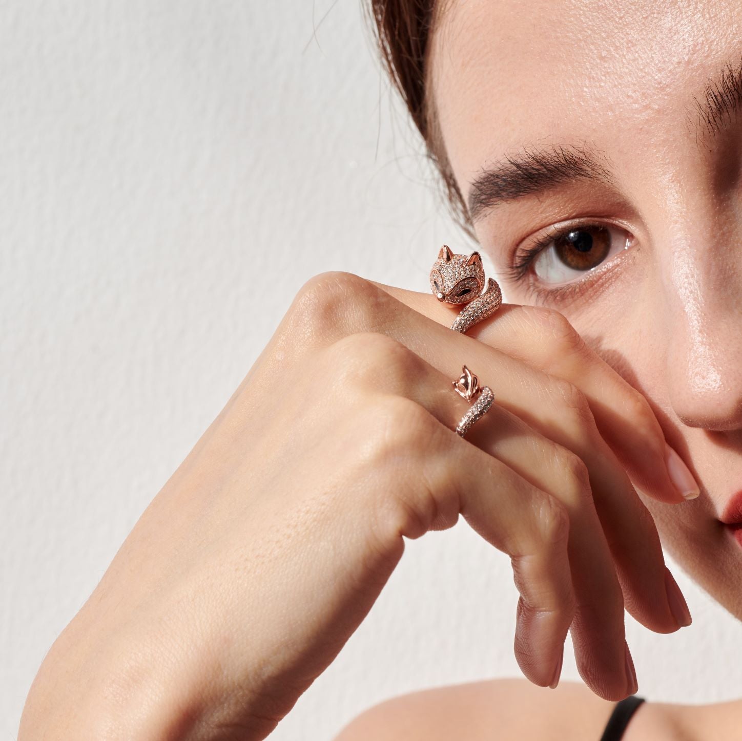 Vulpine Whisper 18K Rose Gold Plated Sterling Sliver Fox Luxe Pavé Ring
