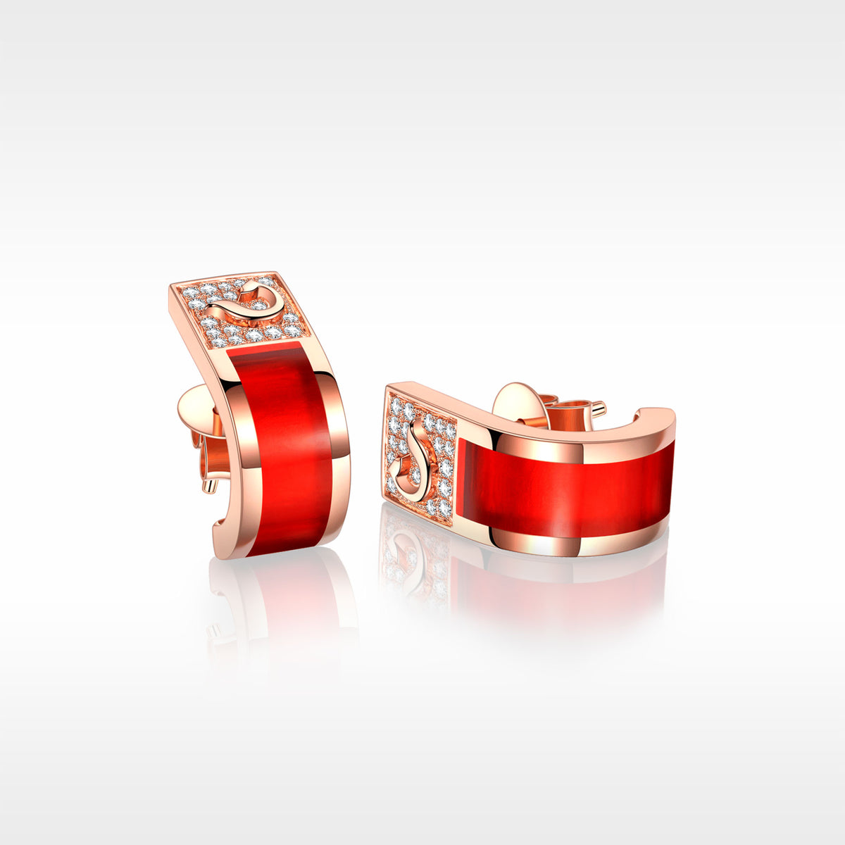 Christmas Gift Golston Eng™ 18K Gold Rose Enamel Diamond Stud Earrings
