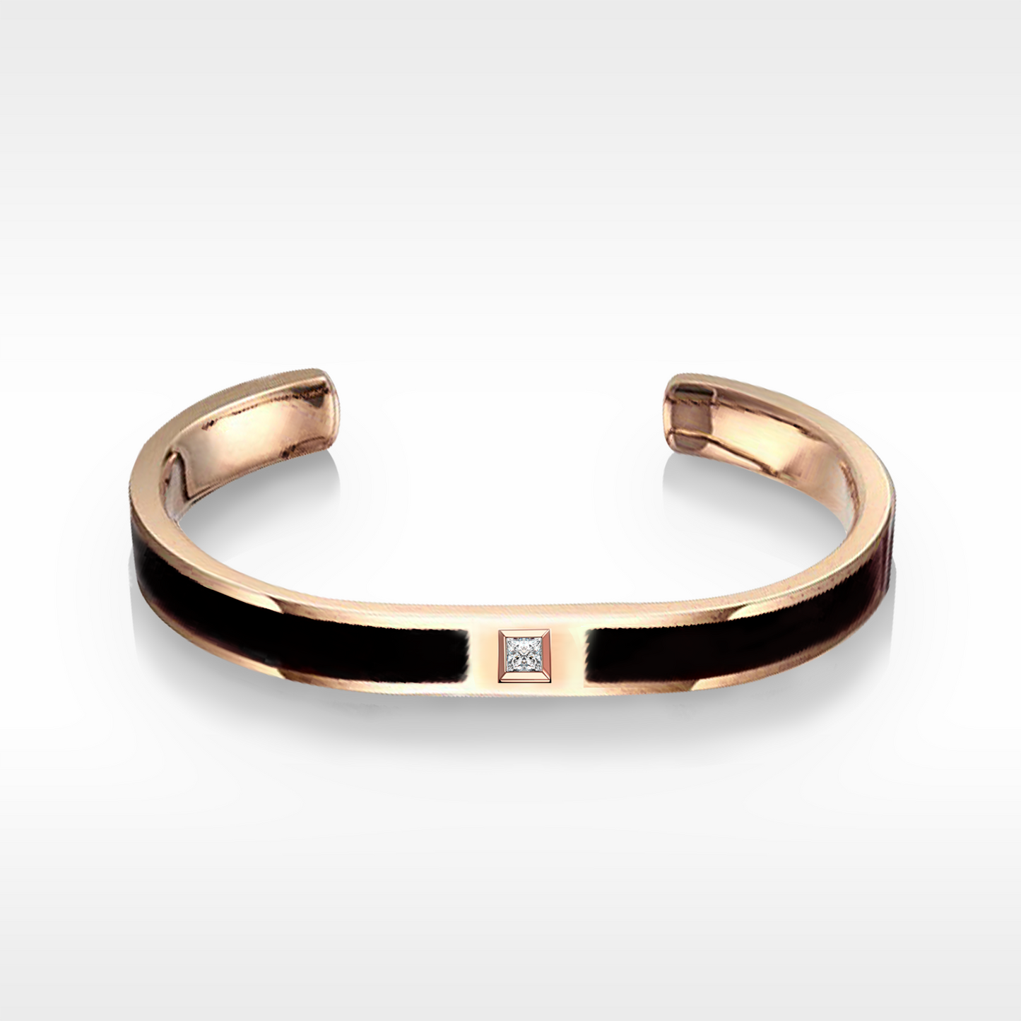 Golston Eng™ Black Enamel Fox Cuff Bracelet, 18K Gold & Diamond