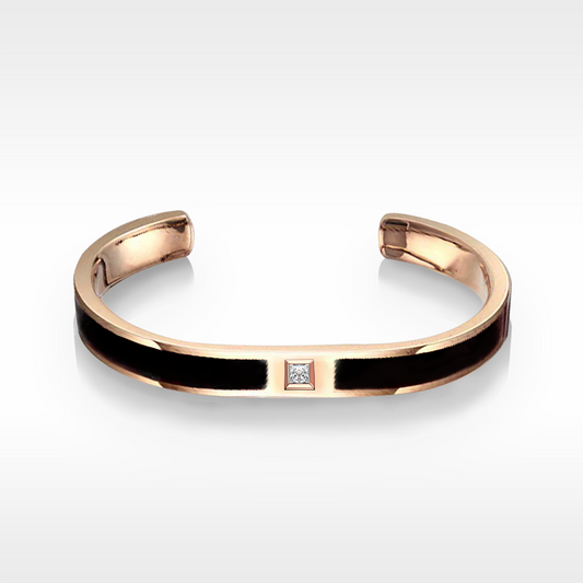 Golston Eng™ Black Enamel Fox Cuff Bracelet, 18K Gold & Diamond