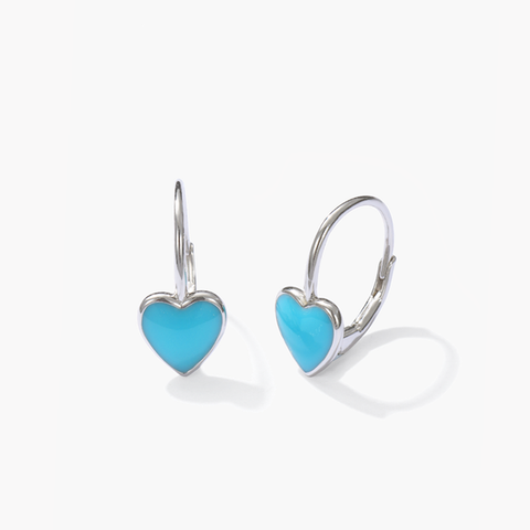 Golston Enamelled Blue Heart Silver Hoop Earrings