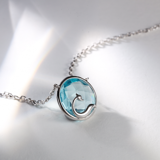 Golston White Fox Blue Topaz Vive Pendant Necklace S925
