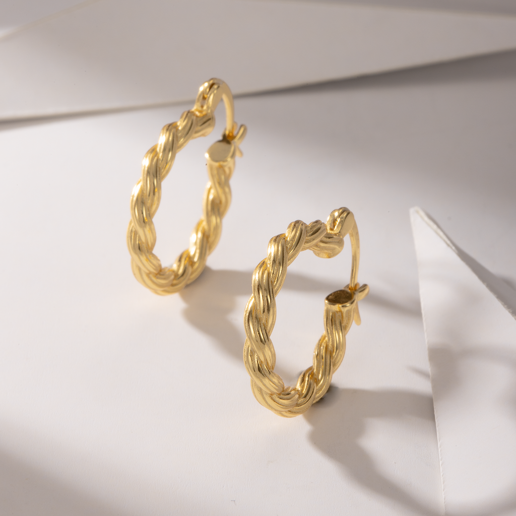 Golston Braided Foxtail 14K Gold Vermeil Hoop Earring