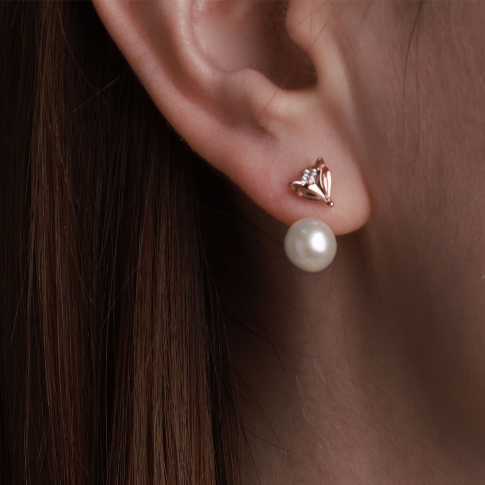 Golston Muse™ White Fox 14K Rose Gold Vermeil Rose Pearl Stud Earings