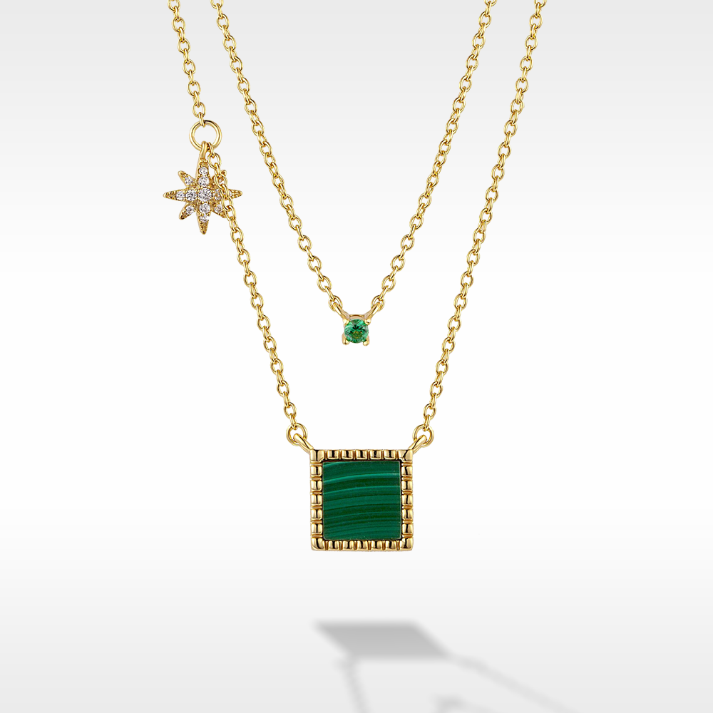 Golston™ Vintage Milgrain Malachite Necklace, S925 Silver