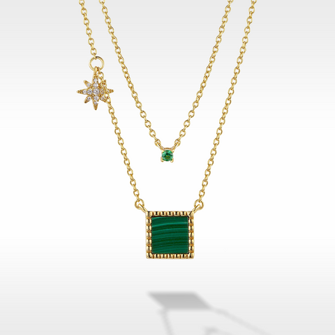 Golston™ Vintage Milgrain Malachite Necklace, S925 Silver