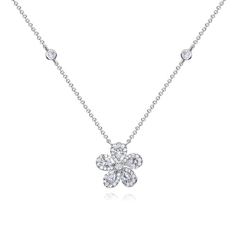 Golston Pear Cut  Flower Pendant Sterling Silver Station Necklace