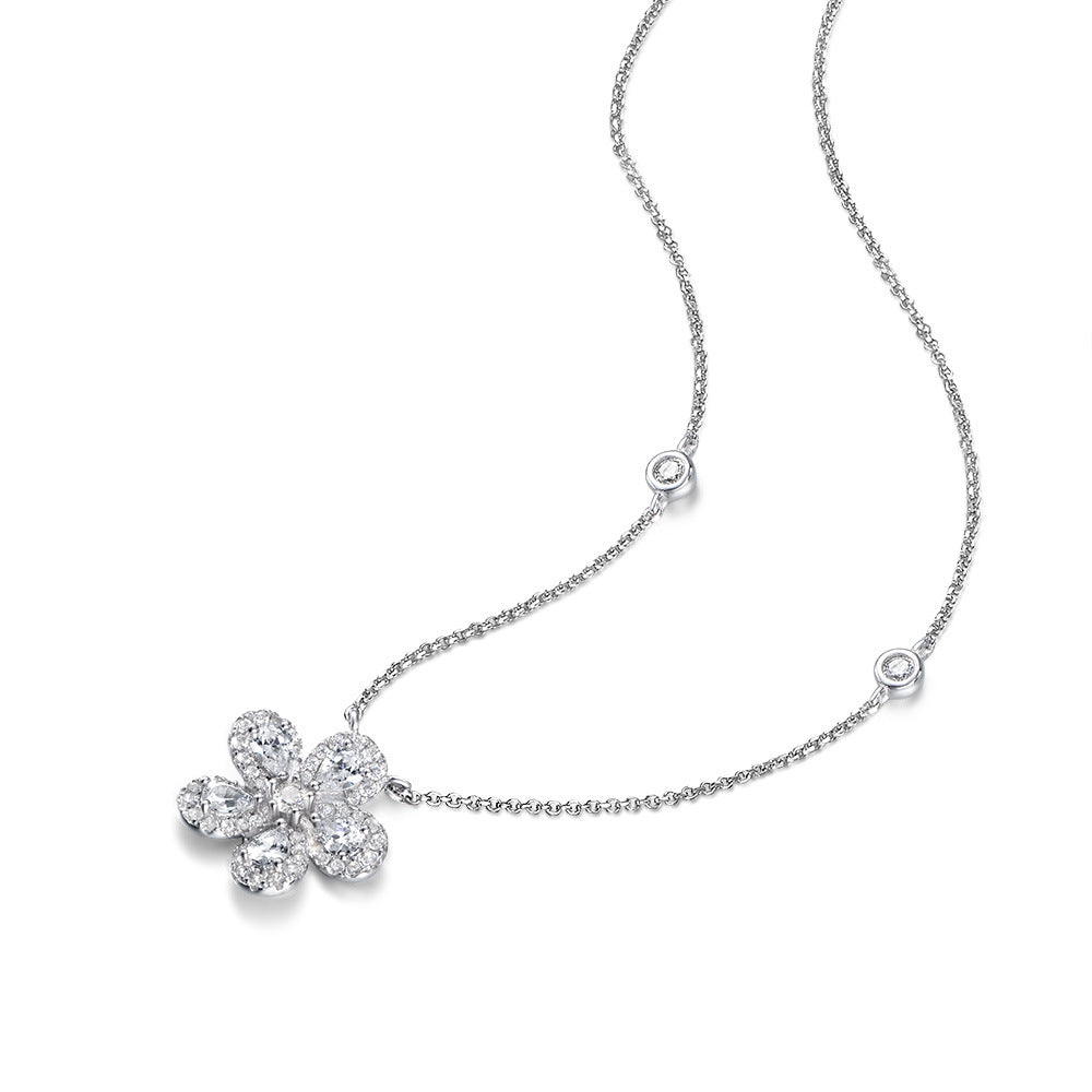 Golston Pear Cut  Flower Pendant Sterling Silver Station Necklace