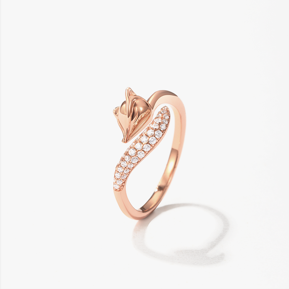 Vulpine Whisper 18K Rose Gold Plated Sterling Silver White Fox Luxe Pavé Petite Ring