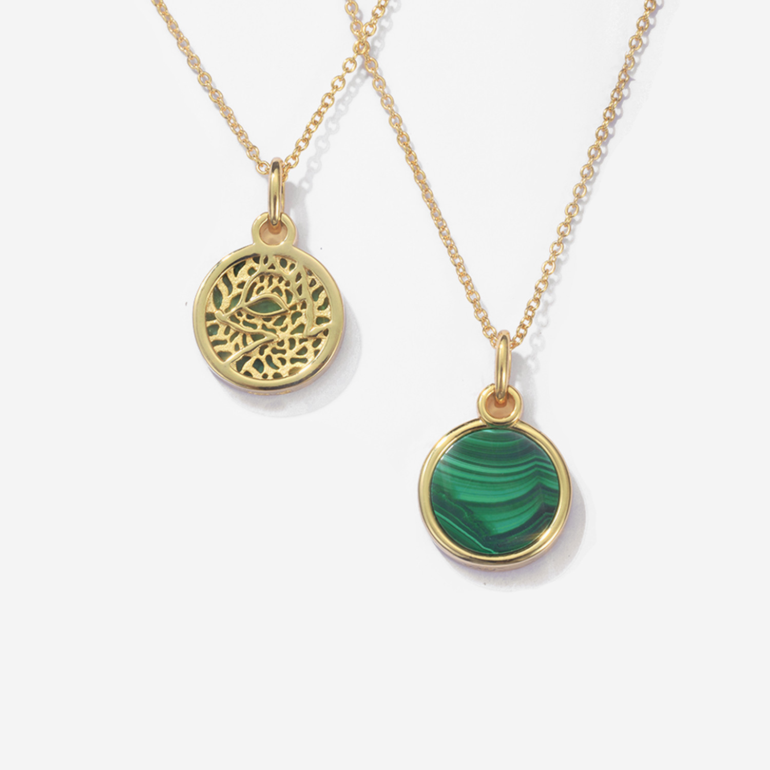 Vulpine Whisper 18K Gold Plated Sterling Silver Natural Malachite Petite Disc Necklace