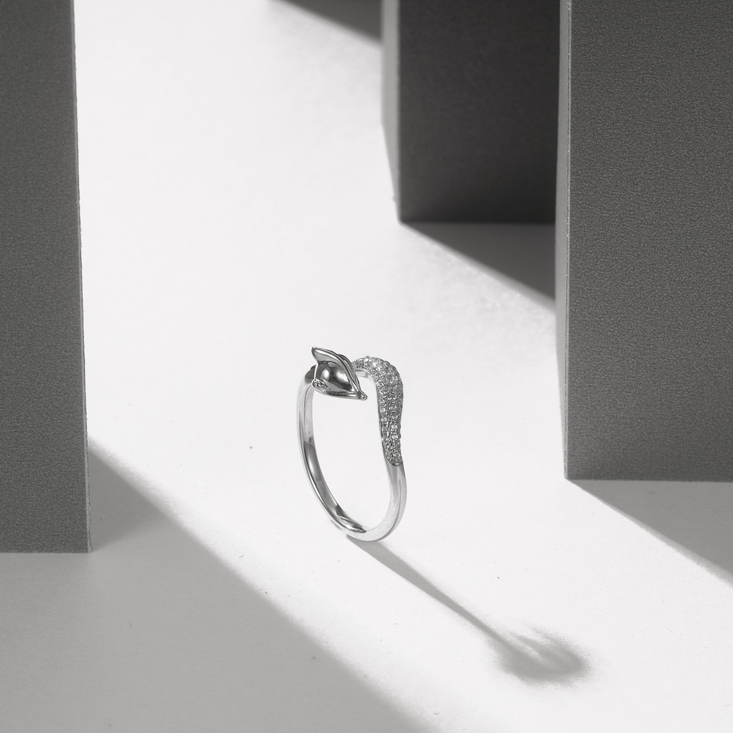 Vulpine Whisper 18K Rose Plated Sterling Silver White Fox Luxe Pavé Petite Ring