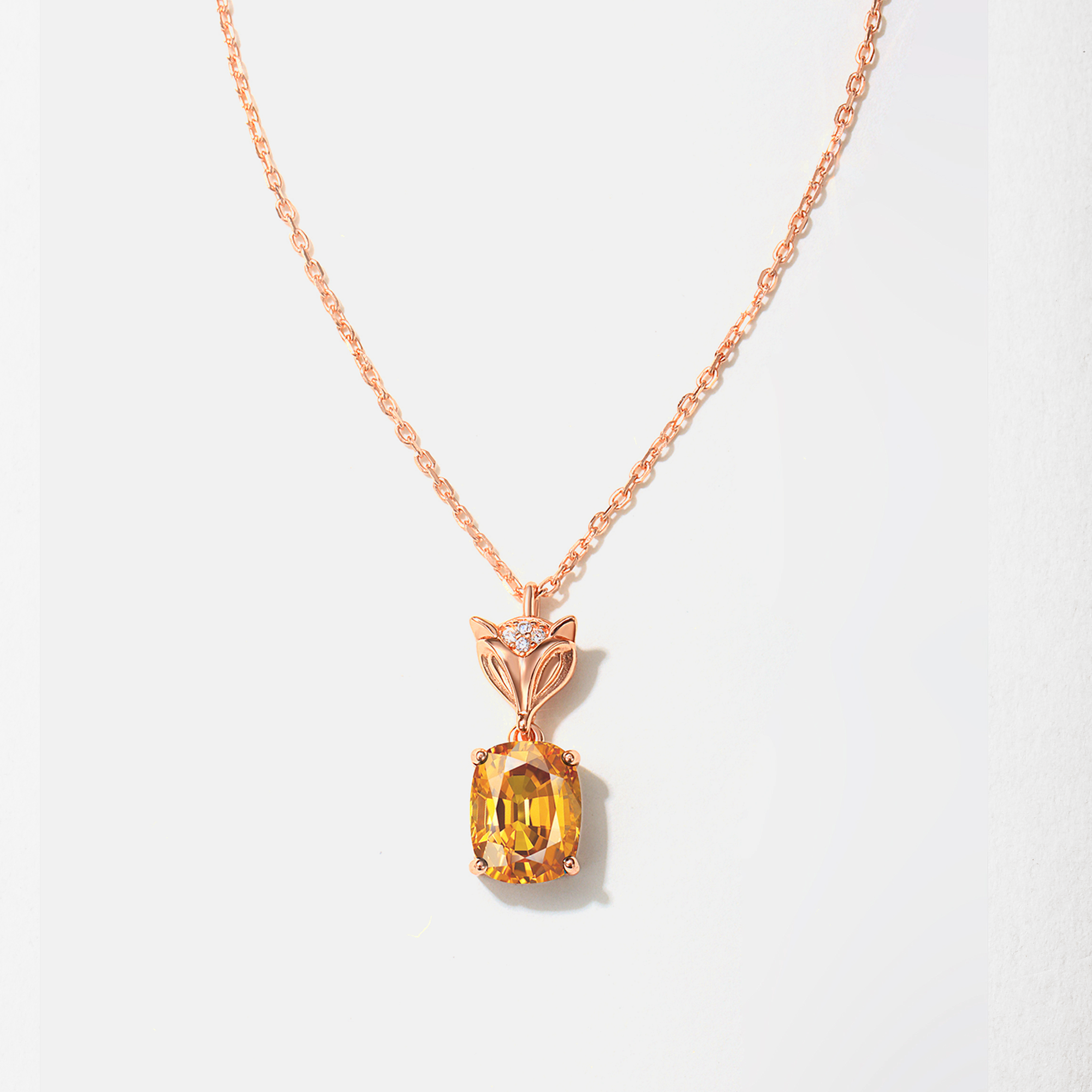 Cunning Muse Fox 18K Gold Plated Sterling Silver Fox Head Pendant Necklace with Customizable Birthstone