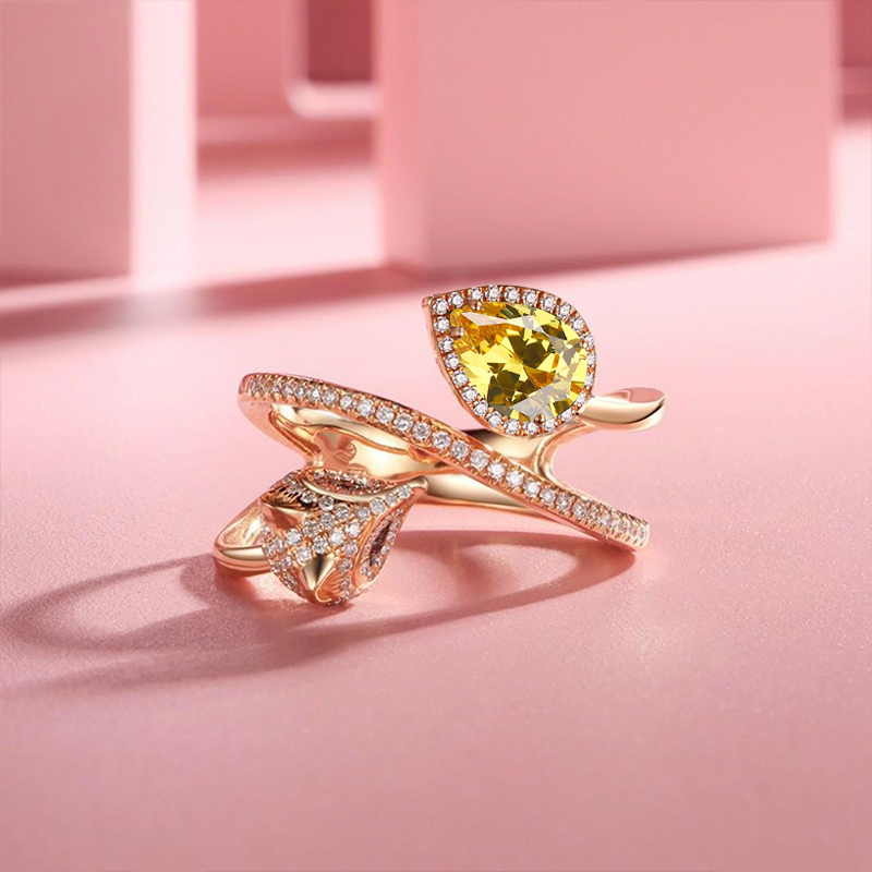 White Fox Drop-Shaped November Birthstone Ring