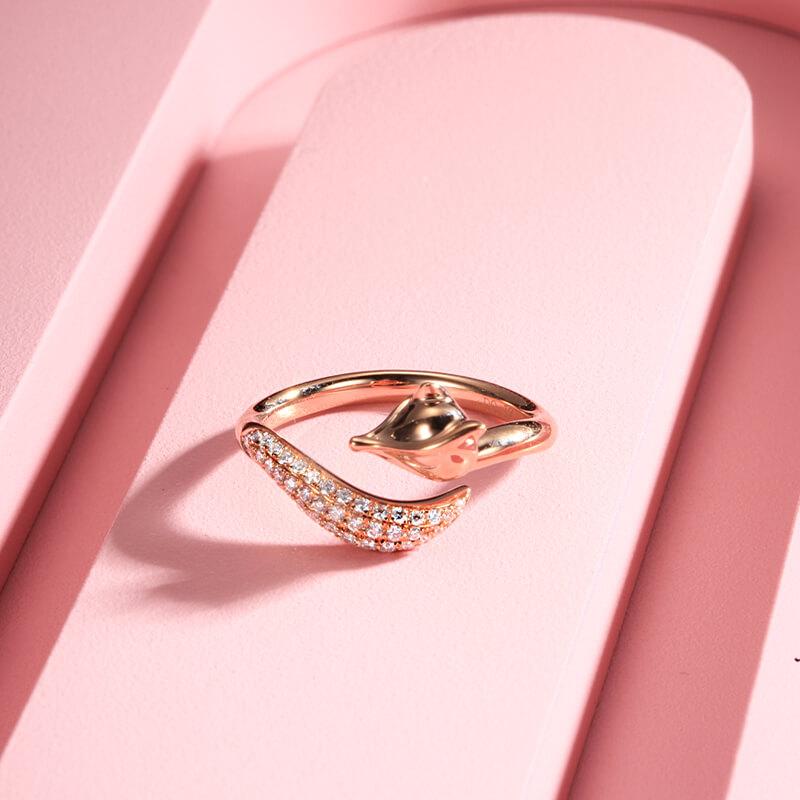 Vulpine Whisper 18K Rose Gold Plated Sterling Silver White Fox Luxe Pavé Petite Ring