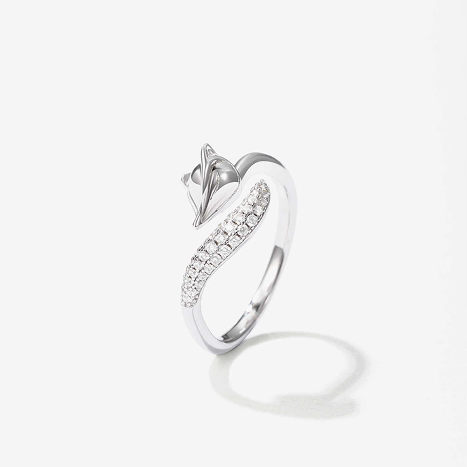 Vulpine Whisper 18K Rose Plated Sterling Silver White Fox Luxe Pavé Petite Ring