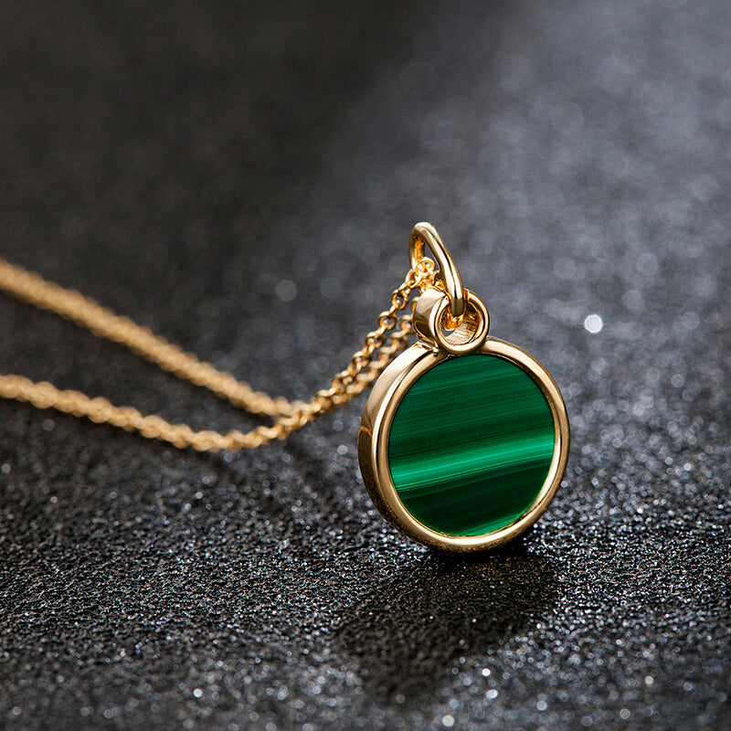 Vulpine Whisper 18K Gold Plated Sterling Silver Natural Malachite Petite Disc Necklace